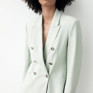 ZARA WOMEN NEW DOUBLE BREASTED BLAZER LIGHT GREEN JACKET